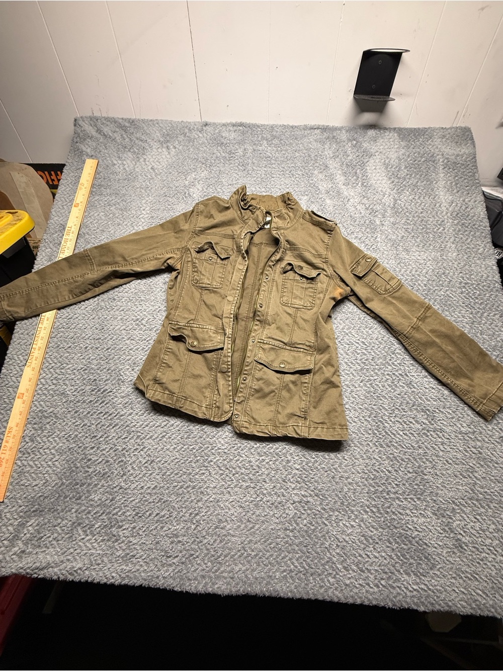Kensie Jeans Womens Large Olive Military Utility Field Jacket Cotton Stretch